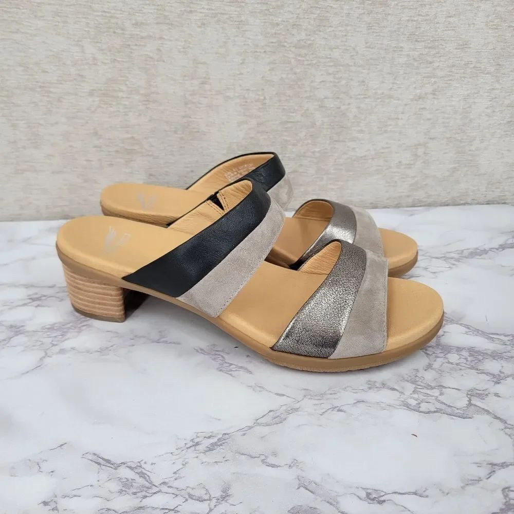 Dansko Theresa Leather Comfort  Heel Slide Sandals in Black Gray and Silver